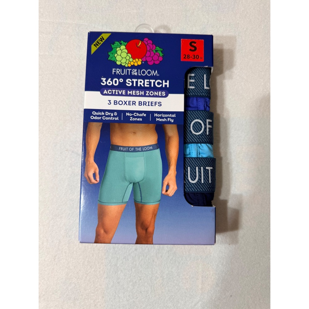 Fruit of the Loom Boxer Briefs Size Small  NWT 360 Stretch Active Mesh 3-Pack